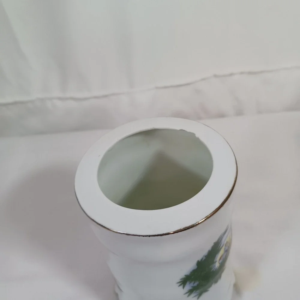 Unbranded Porcelain Vase Unisex OS White Fair Vintage Bamboo Bird Gold Rim